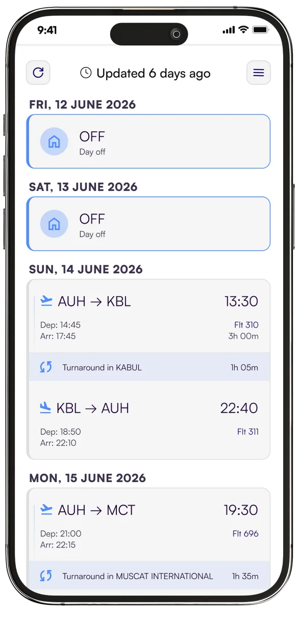 SkyCrew app screen