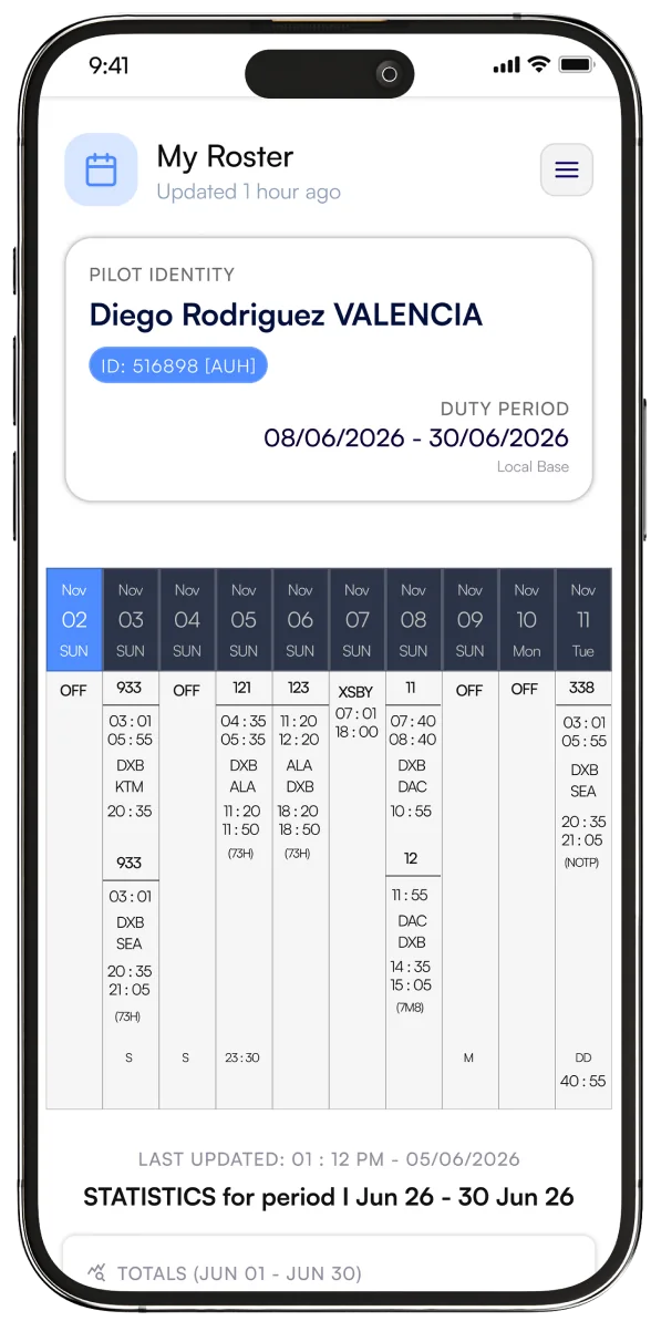 SkyCrew app screen